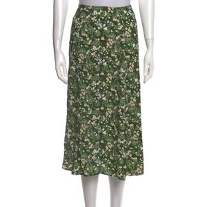 Green Floral Reformation Midi Skirt w/ Slit